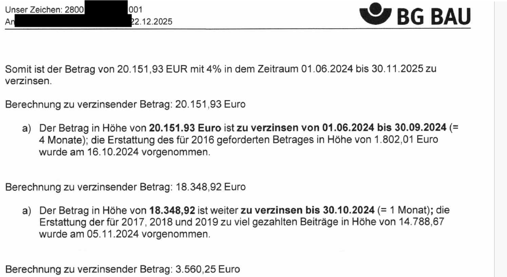 Zuviel bezahlt Unfallversicherungsbeiträge sind zu erstatten und zu verzinsen